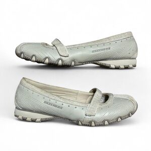 Skechers Vintage Y2K Leather Light Taupe Gray Tan Mary Jane Sneaker Flats